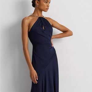 Ralph Lauren Blue Backless Halter Gown